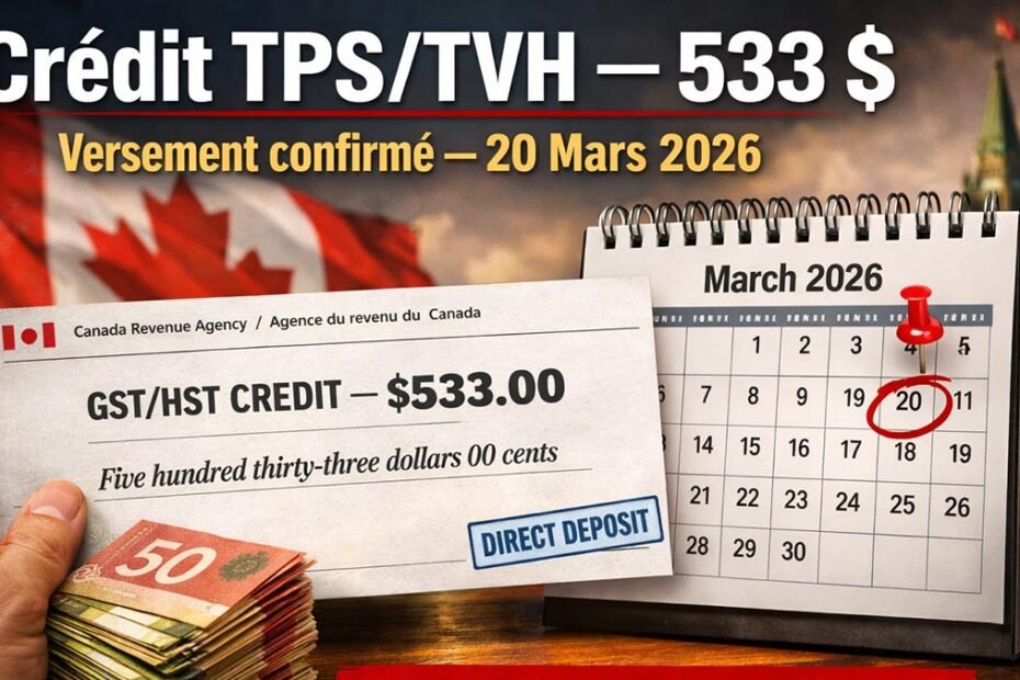 Crédit TPS/TVH de 533 $ : L'ARC Confirme le Versement Final le 20 Mars 2026